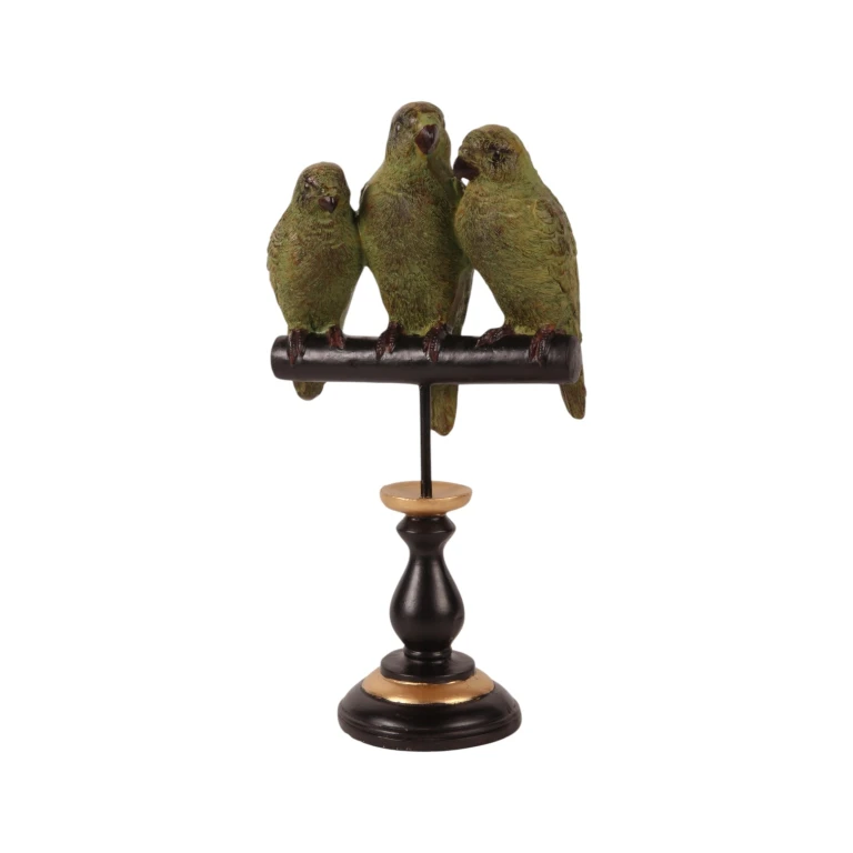 Parrot Sculpture on Base - Green - 33 cm