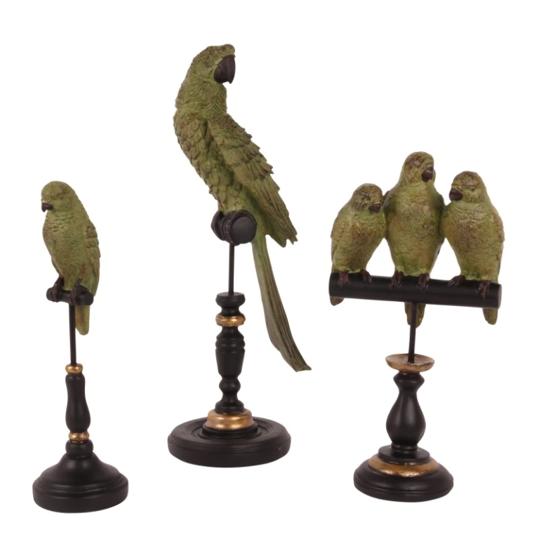 Parrot Sculpture on Base - Green - 33 cm