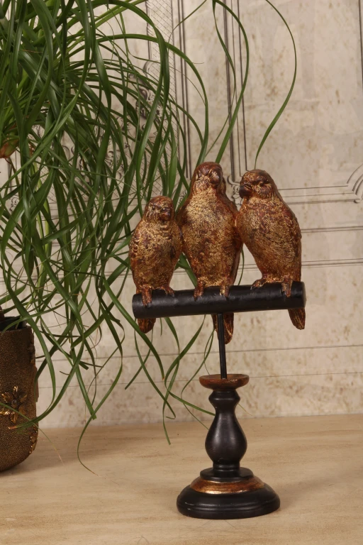 Parrot Sculpture on Base - Gold - 33 cm