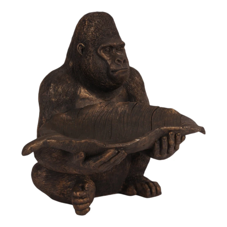 Gorilla Sculpture with Tray - Gold - 39 cm