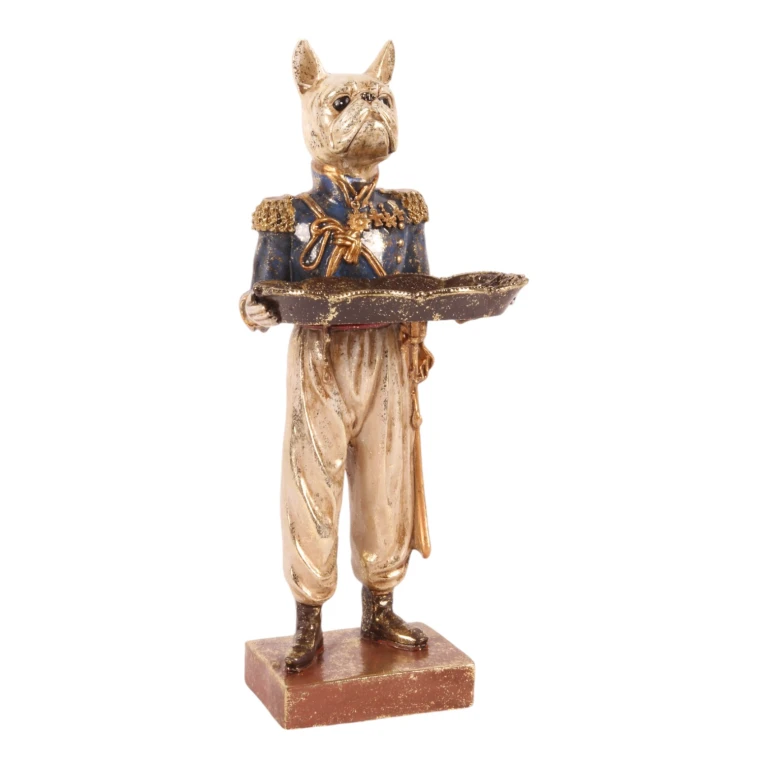 Dog Statue with Tray - Blue - 35 cm