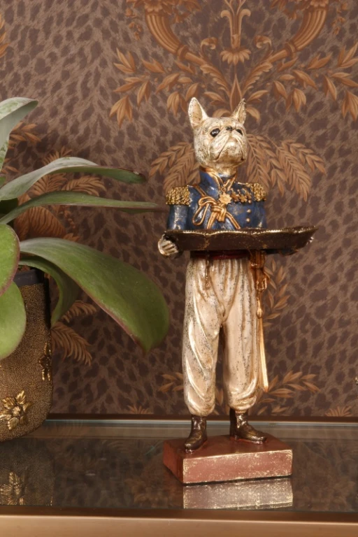 Dog Statue with Tray - Blue - 35 cm