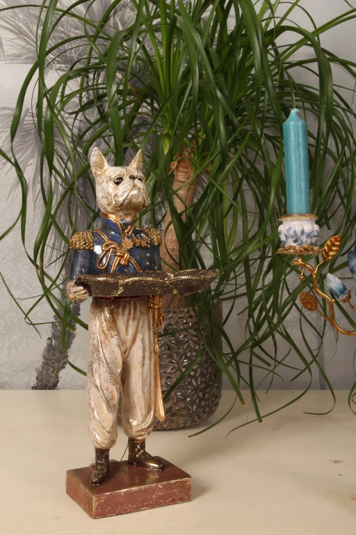 Dog Statue with Tray - Blue - 35 cm