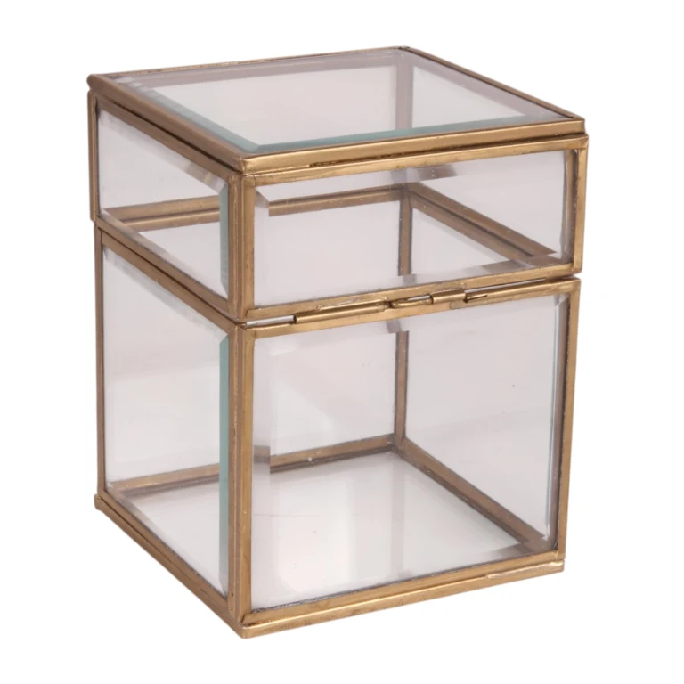 Jewelry Box 10x10x13 cm - Gold - Brass and Glass