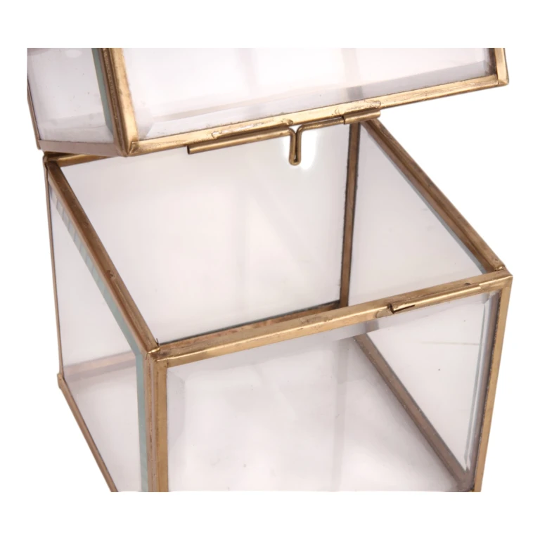 Jewelry Box 10x10x13 cm - Gold - Brass and Glass