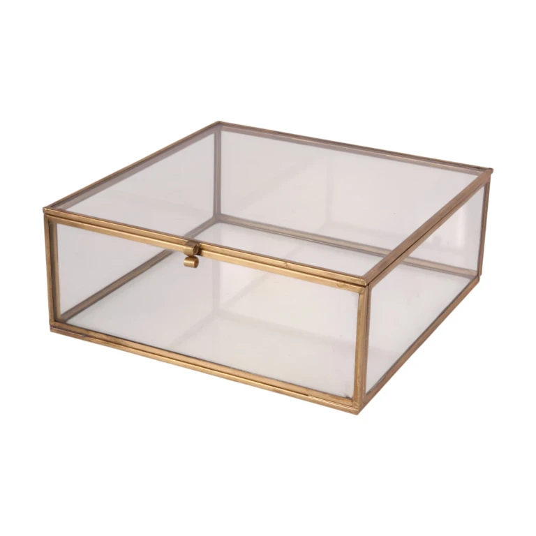 Jewelry Box 20x20x8 cm - Gold - Brass and Glass
