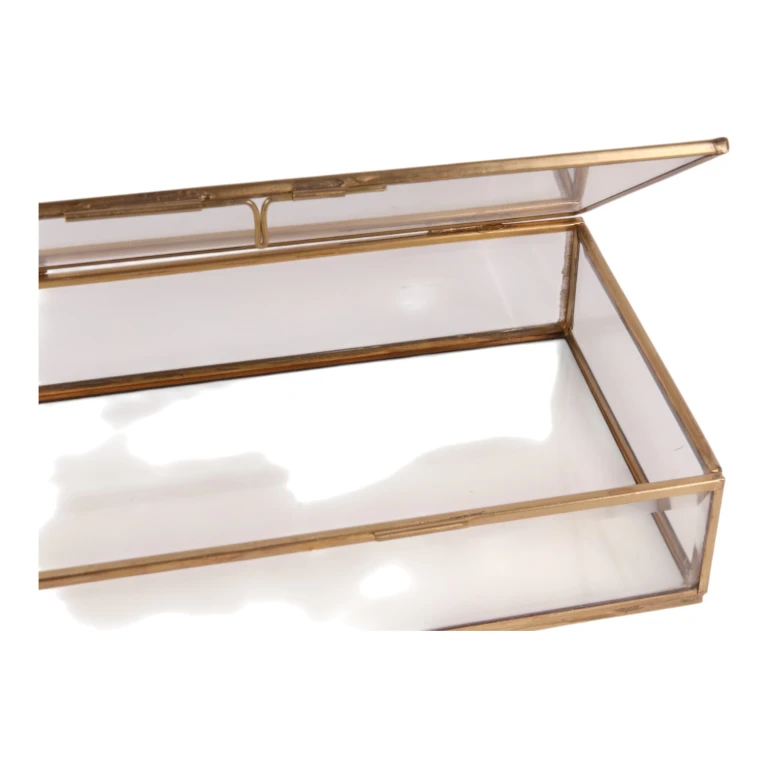 Jewelry Box 20x20x8 cm - Gold - Brass and Glass