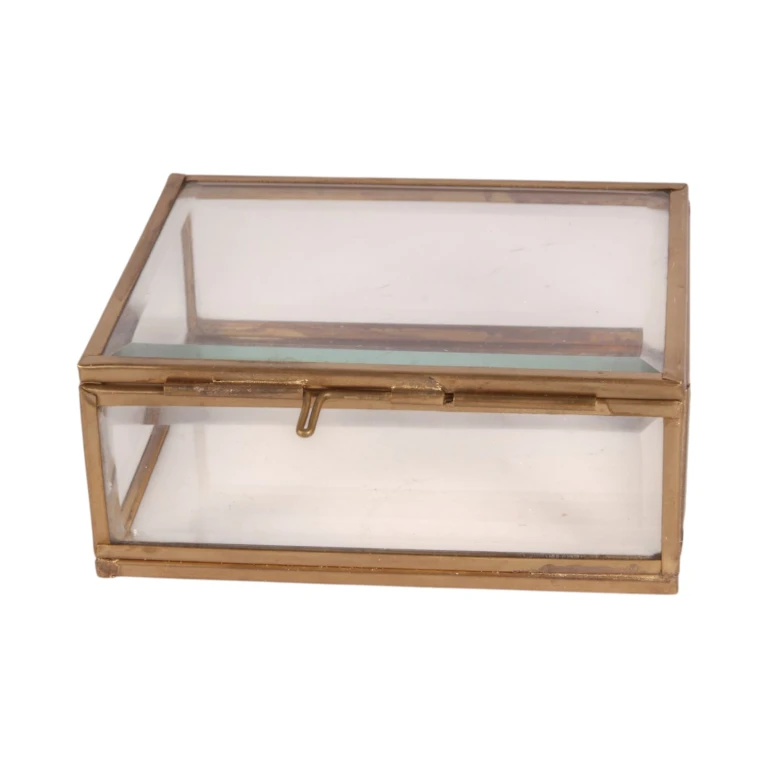 Jewelry Box 11 x 9 x 4.5 cm - Gold - Brass and Glass