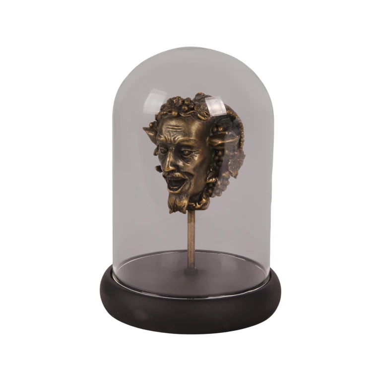 Bacchus Figure with Glass Dome - Gold - 23 cm - Resin
