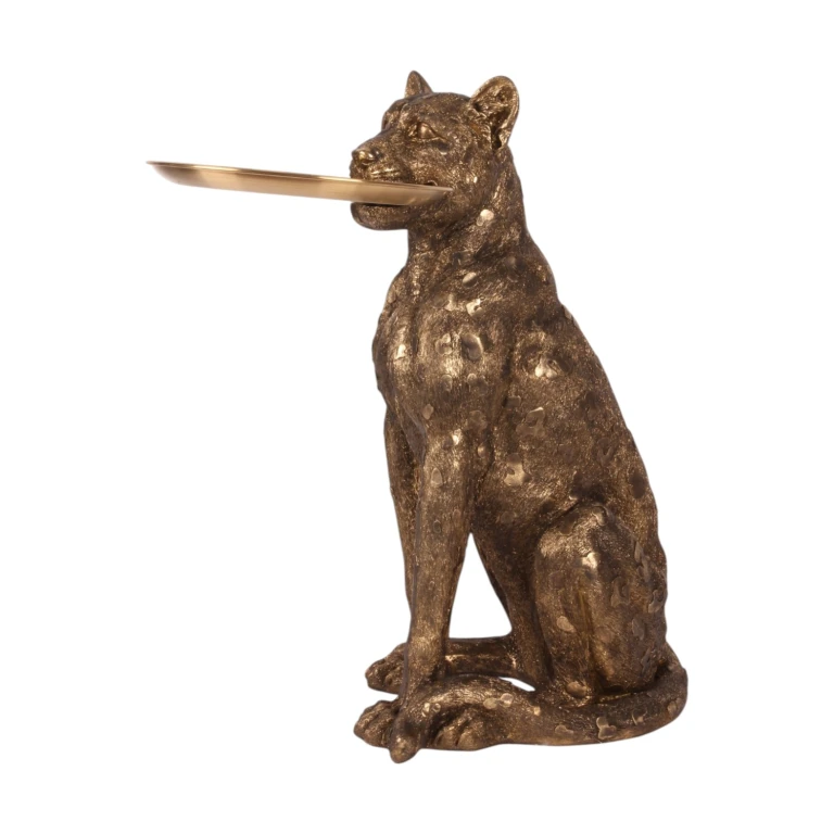 Leopard with Tray - Gold - 62 cm
