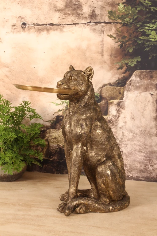 Leopard with Tray - Gold - 62 cm