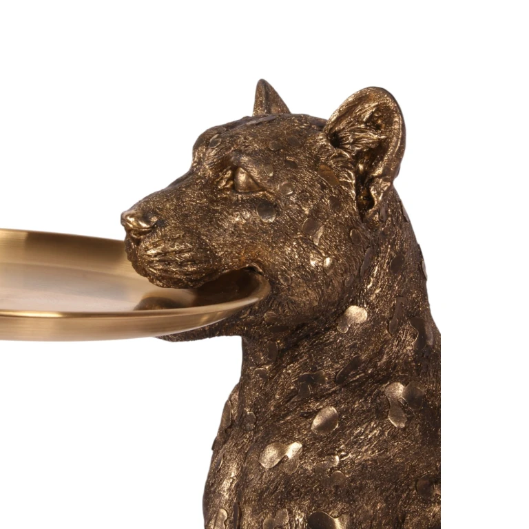 Leopard with Tray - Gold - 62 cm