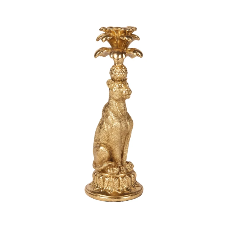 Leopard Candle Holder - 23.5 cm - Gold - Resin