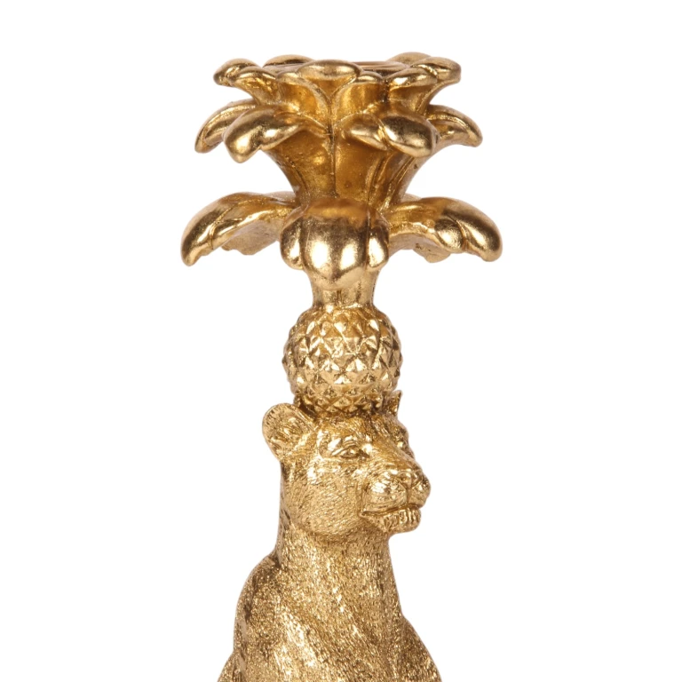 Leopard Candle Holder - 23.5 cm - Gold - Resin