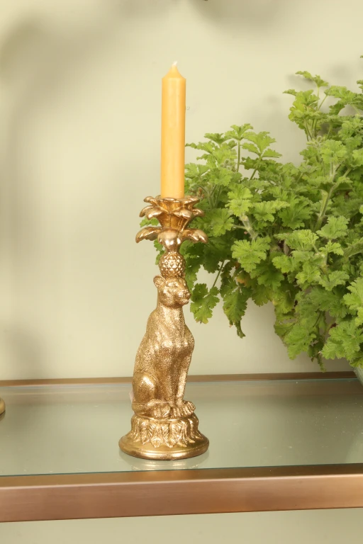 Leopard Candle Holder - 23.5 cm - Gold - Resin