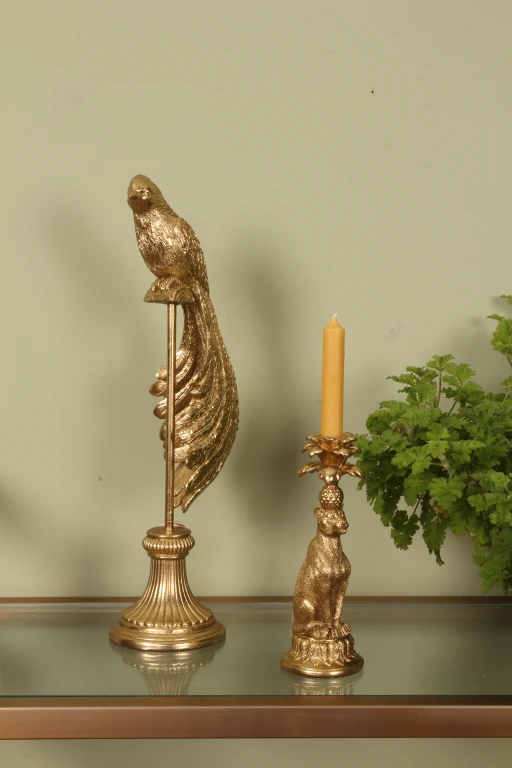 Bird Sculpture on Stand - Gold - 49 cm