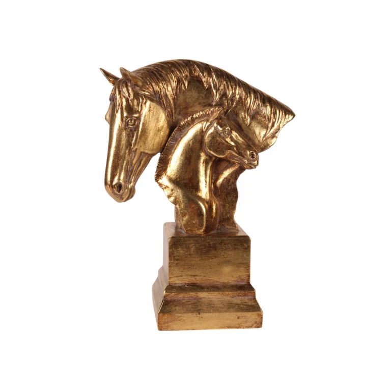 Sculpture of Horse Heads - Gold - 30 cm