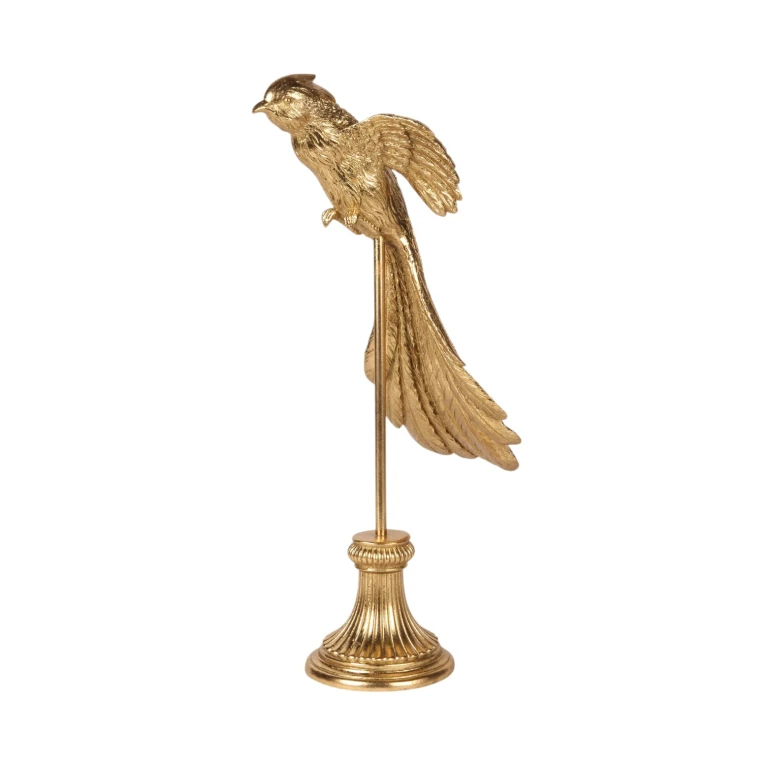 Bird Sculpture on Stand - Gold - 49.5 cm - 1 Piece