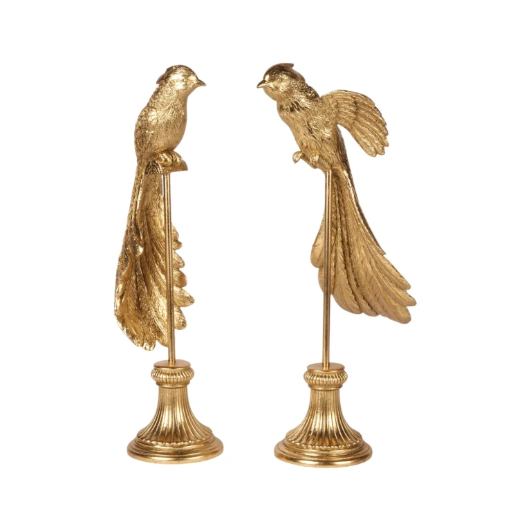 Bird Sculpture on Stand - Gold - 49.5 cm - 1 Piece