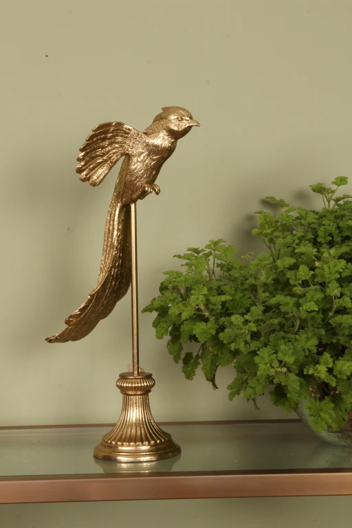 Bird Sculpture on Stand - Gold - 49.5 cm - 1 Piece