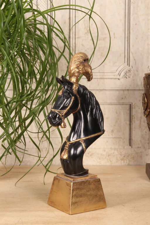 Horse Head Sculpture - Black/Gold - 36.5 cm