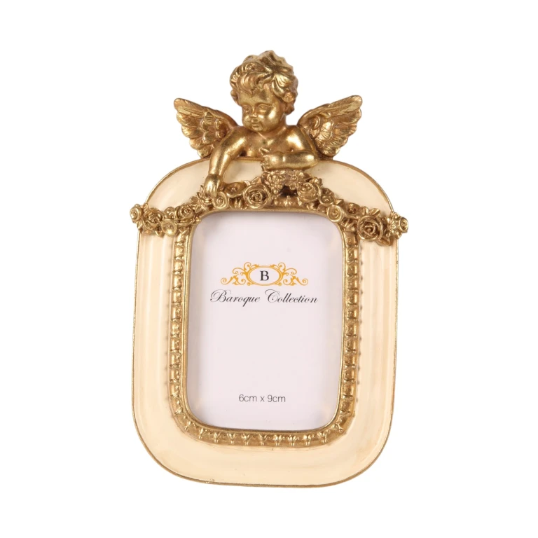 Photo Frame 6 x 9 cm – cream/gold – resin – portrait orientation