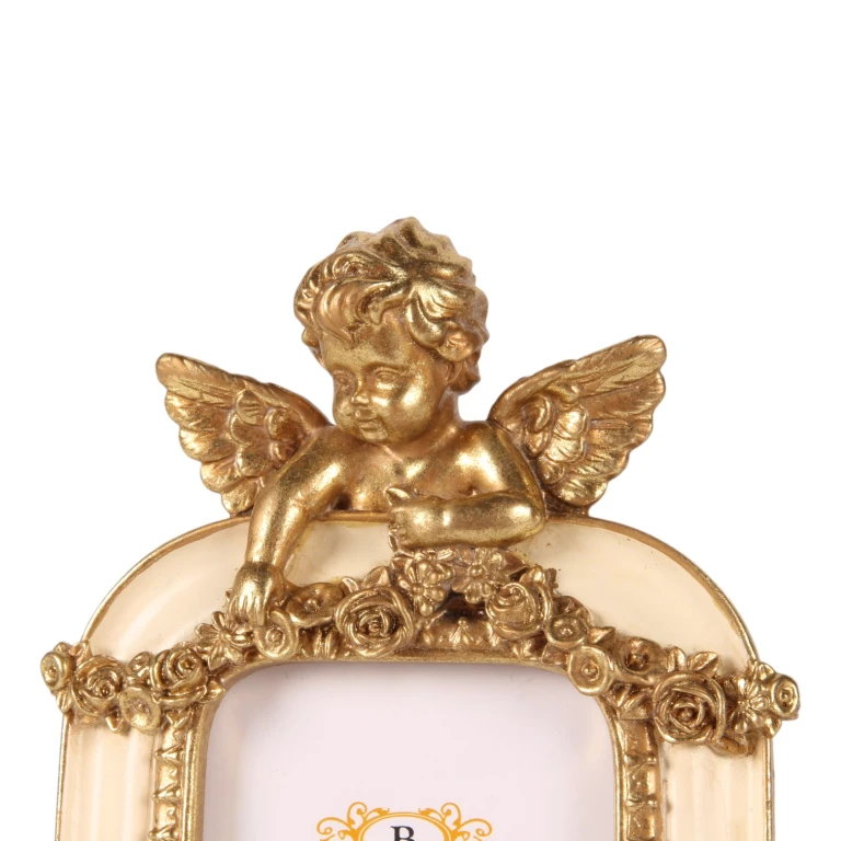Photo Frame 6 x 9 cm – cream/gold – resin – portrait orientation