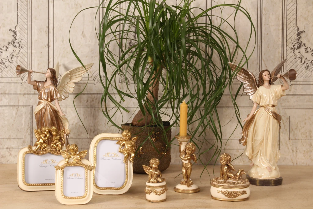 Photo Frame Angel - 10 x 15 cm - cream/gold - resin - standing