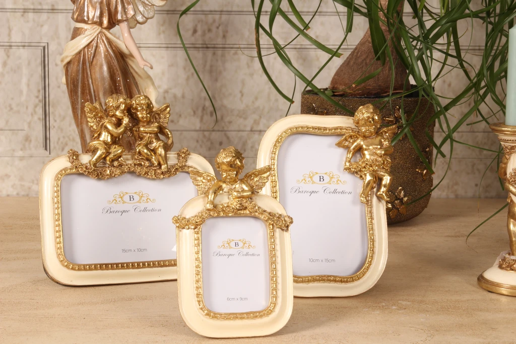 Photo Frame Angel - 10 x 15 cm - cream/gold - resin - standing