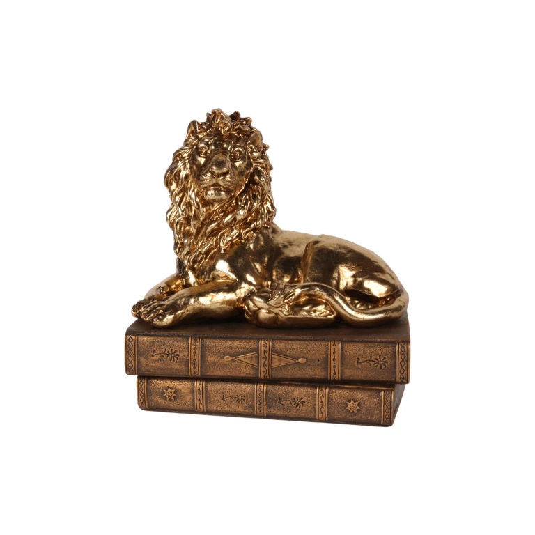 Lion Statue on Books – Gold – 21 cm