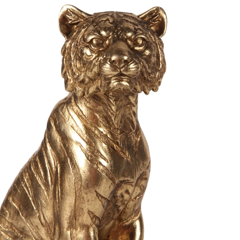 Tiger statue on books - gold - 29 cm