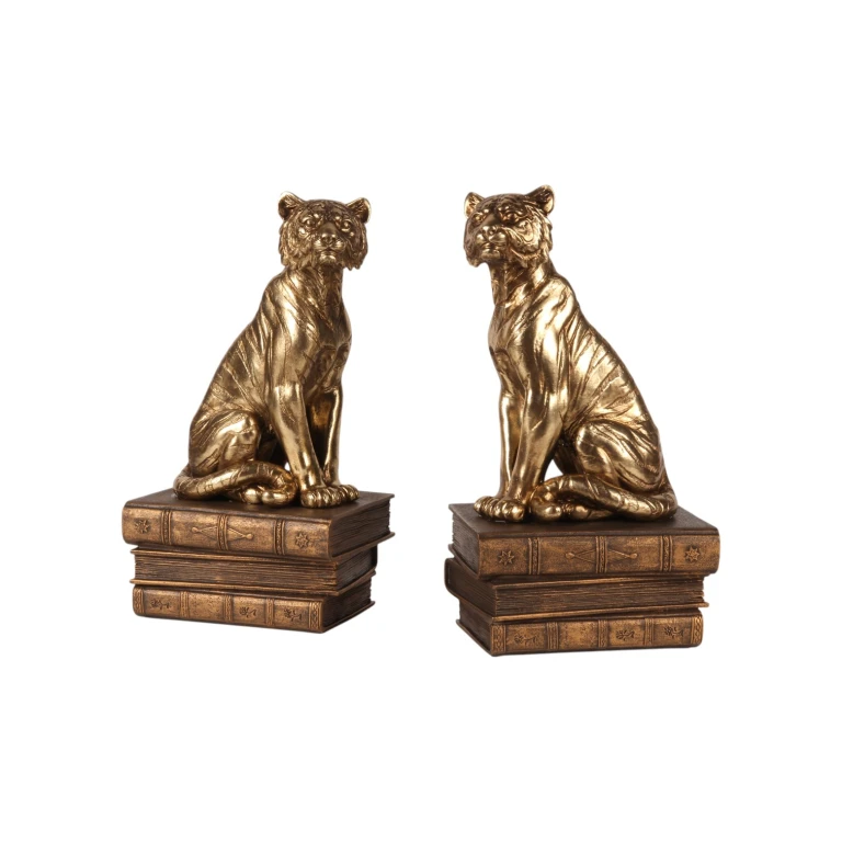 Tiger Sculpture on Books - Gold - 29 cm