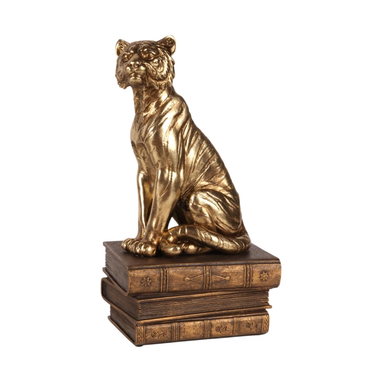Tiger Sculpture on Books - Gold - 29 cm