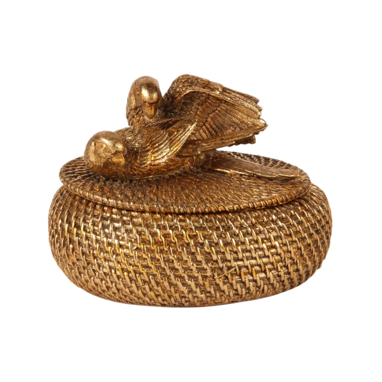 Storage Box with Lid - 19 cm - Gold - Resin
