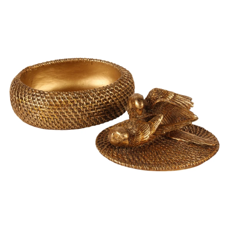 Storage Box with Lid - 19 cm - Gold - Resin