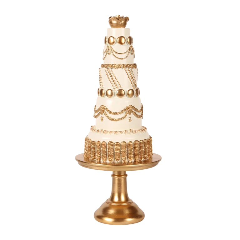 Decorative Cake - White/Cream with Gold - 47 cm - Synthetic Resin