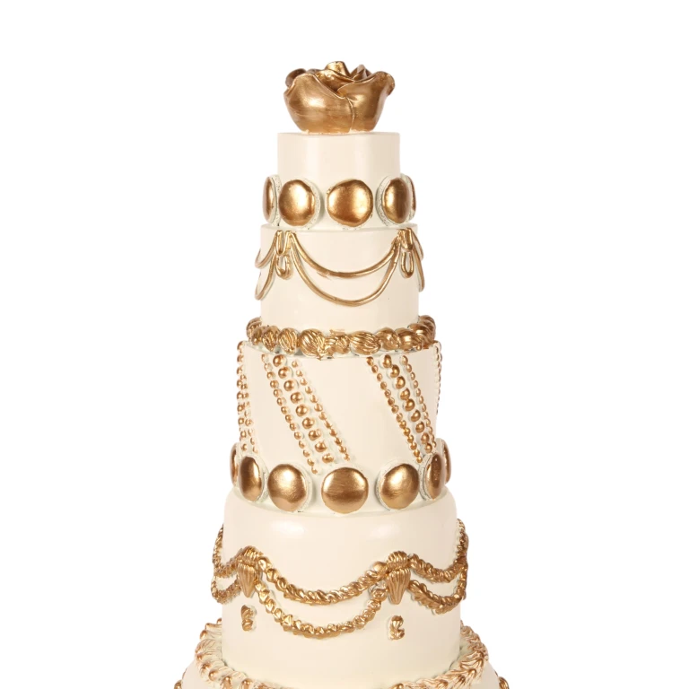 Decorative Cake - White/Cream with Gold - 47 cm - Synthetic Resin