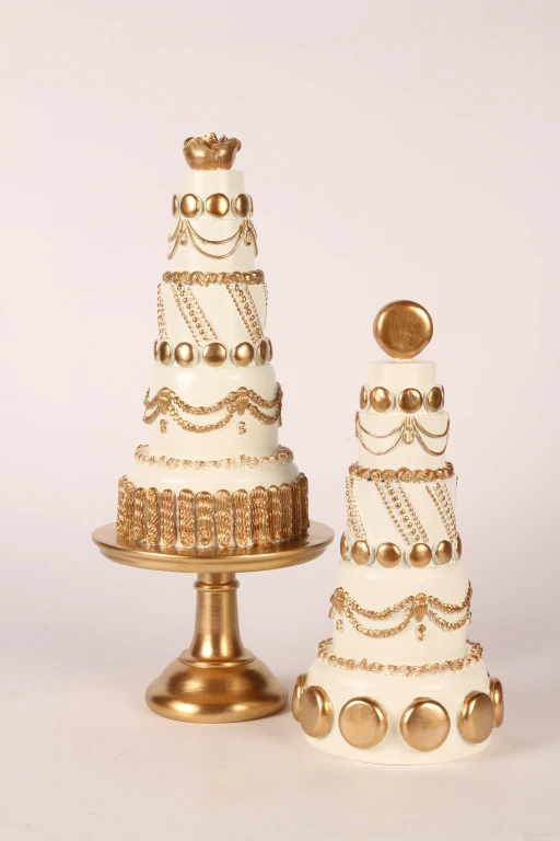 Decorative Cake - White/Cream with Gold - 47 cm - Synthetic Resin