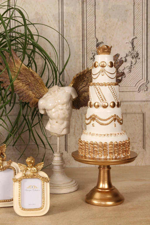 Decorative Cake - White/Cream with Gold - 47 cm - Synthetic Resin