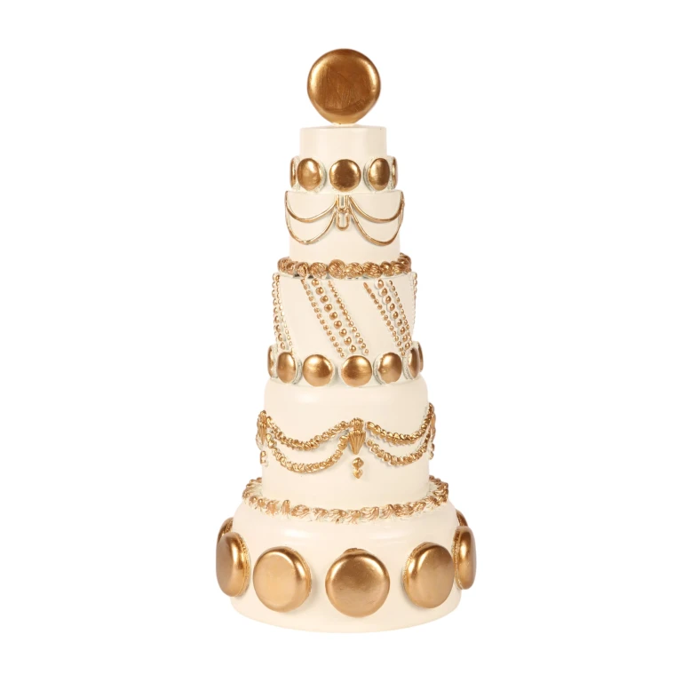 Decorative Cake - White/Cream with Gold - 33.5 cm - Synthetic Resin