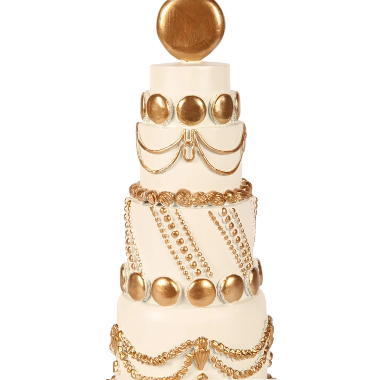 Decorative Cake - White/Cream with Gold - 33.5 cm - Synthetic Resin