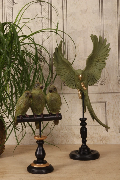 Parrot on Stand - Green - 52.5 cm
