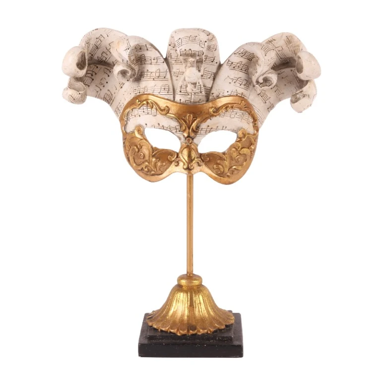 Decorative Mask on Pedestal - Gold - 28 cm - Resin