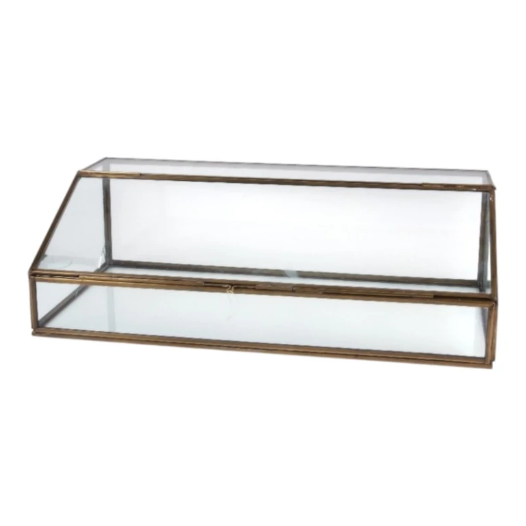 Rectangular Storage Box - 15 cm - Gold - Brass and Glass