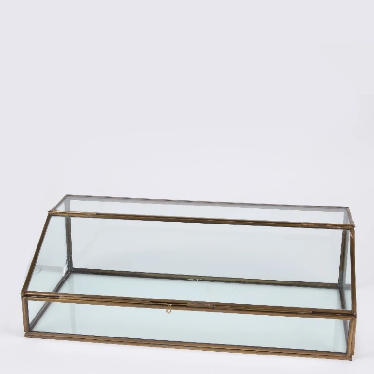 Rectangular Storage Box - 15 cm - Gold - Brass and Glass