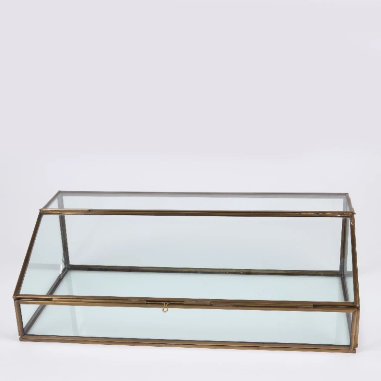 Rectangular Storage Box - 15 cm - Gold - Brass and Glass