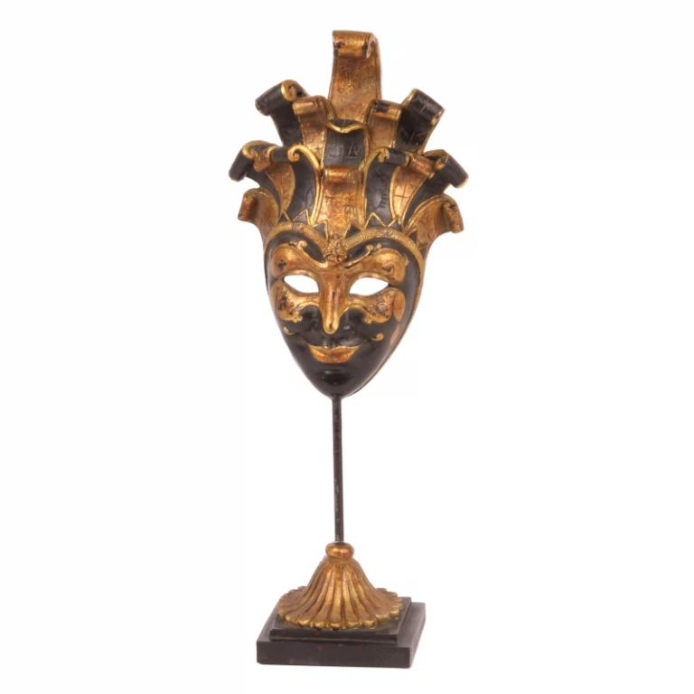 Decorative Mask on Base - Black/Gold - 28 cm - Resin