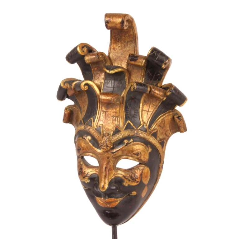 Decorative Mask on Base - Black/Gold - 28 cm - Resin
