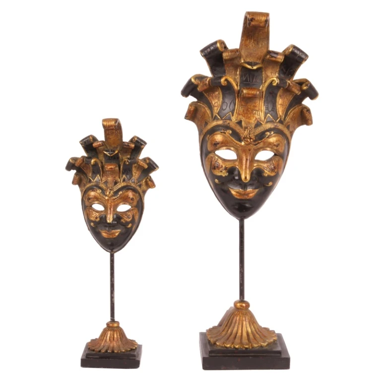 Decorative Mask on Base - Black/Gold - 28 cm - Resin