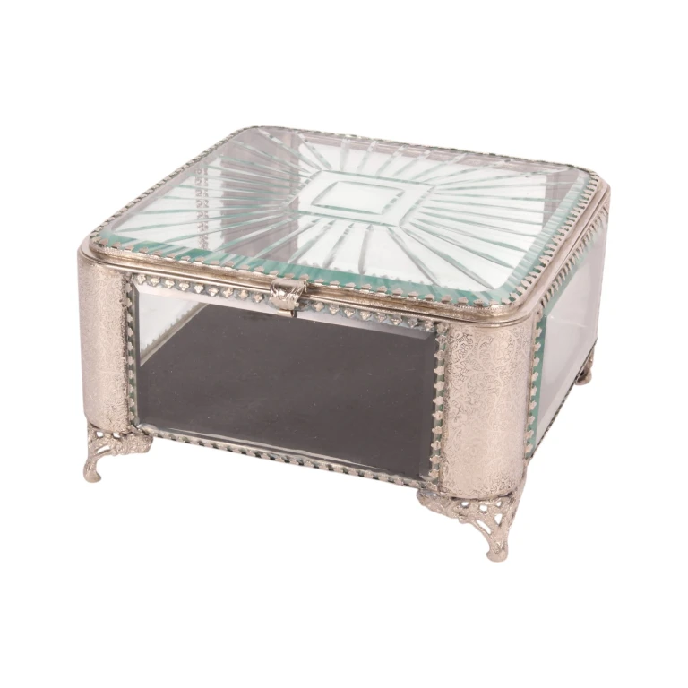 Storage Box Square - 21 x 21 x 13 cm - Silver - Glass